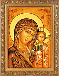 Картина-икона янтарная "Казанская икона Божией Матери"